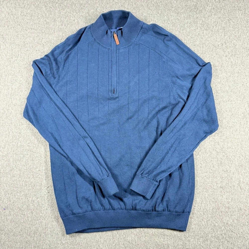 FootJoy Mens Quarter Zip Golf Sweater Blue DriRelease Wool Blend Lined Large